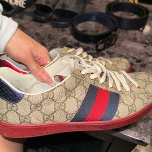 Gucci GG Supreme Canvas Sneaker with Red & Navy Web and Red Sole